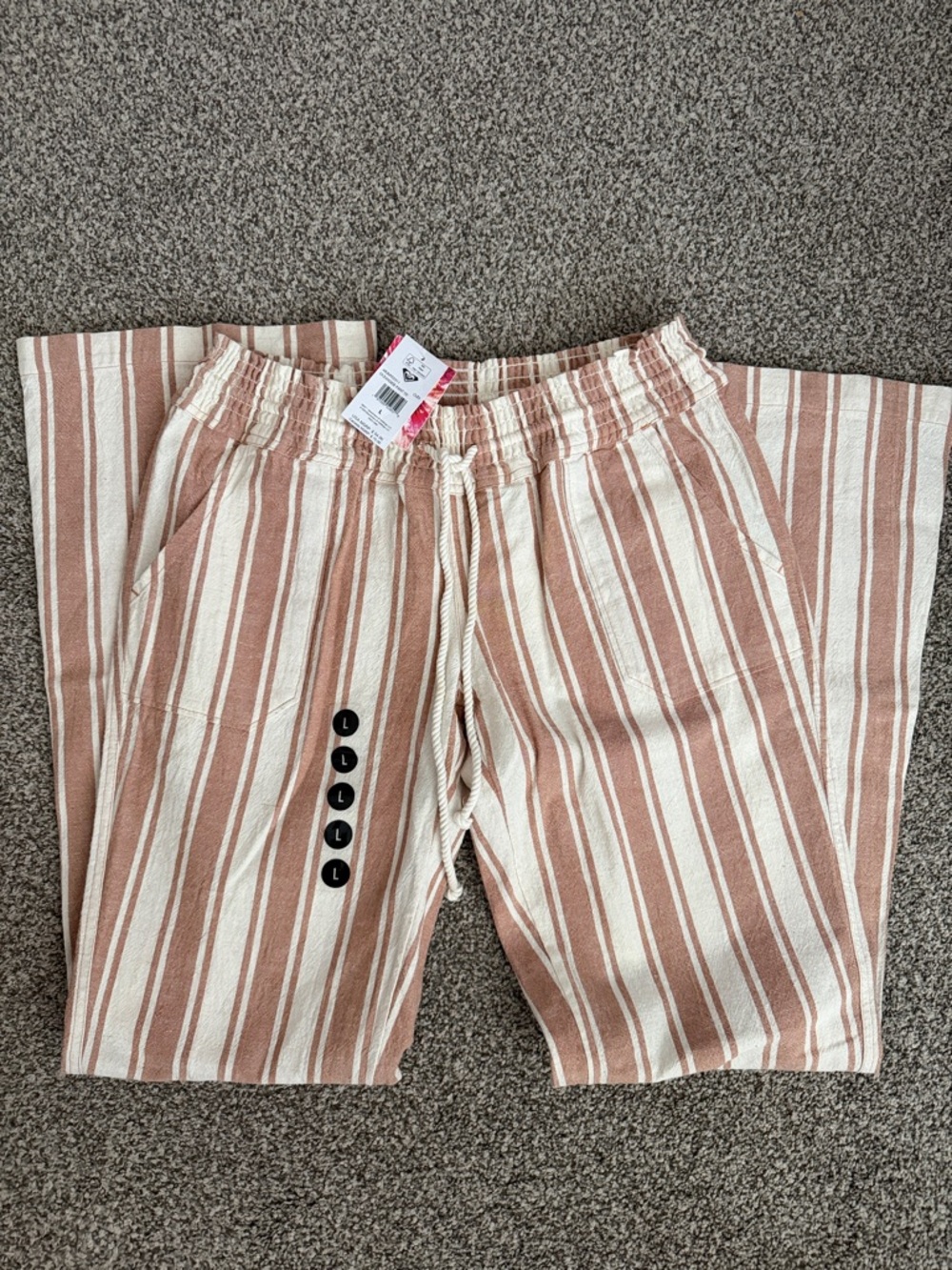 Roxy Striped Boot Cut Pants - Cream & Tan